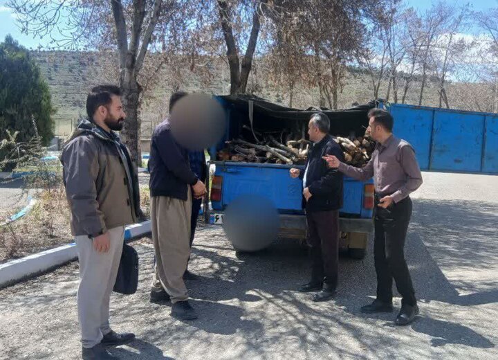 توقیف نیسان حامل چوب قاچاق در منطقه حفاظت‌شده چهل‌چشمه